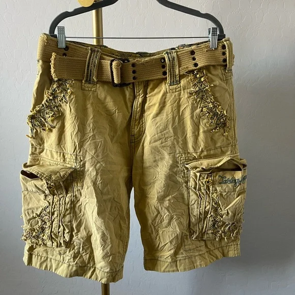 Tan Cargo Men’s Shorts with Belt - Picture 9 of 9